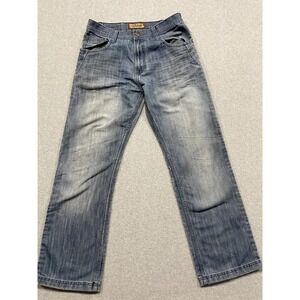 96 North Men's Denim Jeans Relax Straight Medium Wash Size 34x32 Embroidered